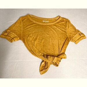 Mudd Y2K Golden Mustard Yellow Burnout T Shirt Lace Up Sleeve Women Small